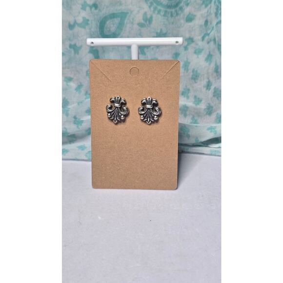 Vintage 925 Silver Fleur de Lis Stud Earrings Earrings - Picture 3 of 4